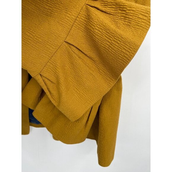 Loft Womens Open Front Blazer Size Large Bell Sleeves Mustard Yellow Stretch - Picture 5 of 11